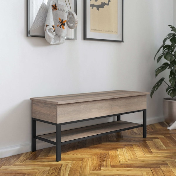 Flash Furniture Entryway Storage Bench with Lower Shelf Perfect for Entryway, Mudroom, or Bedroom in Gray Wash ZG-075-GY-GG - main